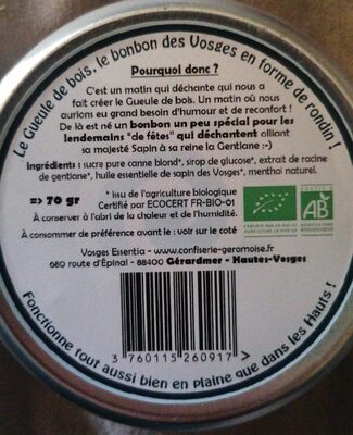 Pastilles des Vosges Le gueule de bois bio 70g