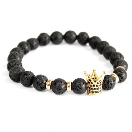 Bracelet Pierre Fine - Couronne Dorée/ Pierre de Lave - force