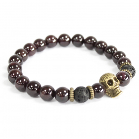 Bracelet Pierre Fine - Crâne Bronze/ Héliotrope - protection