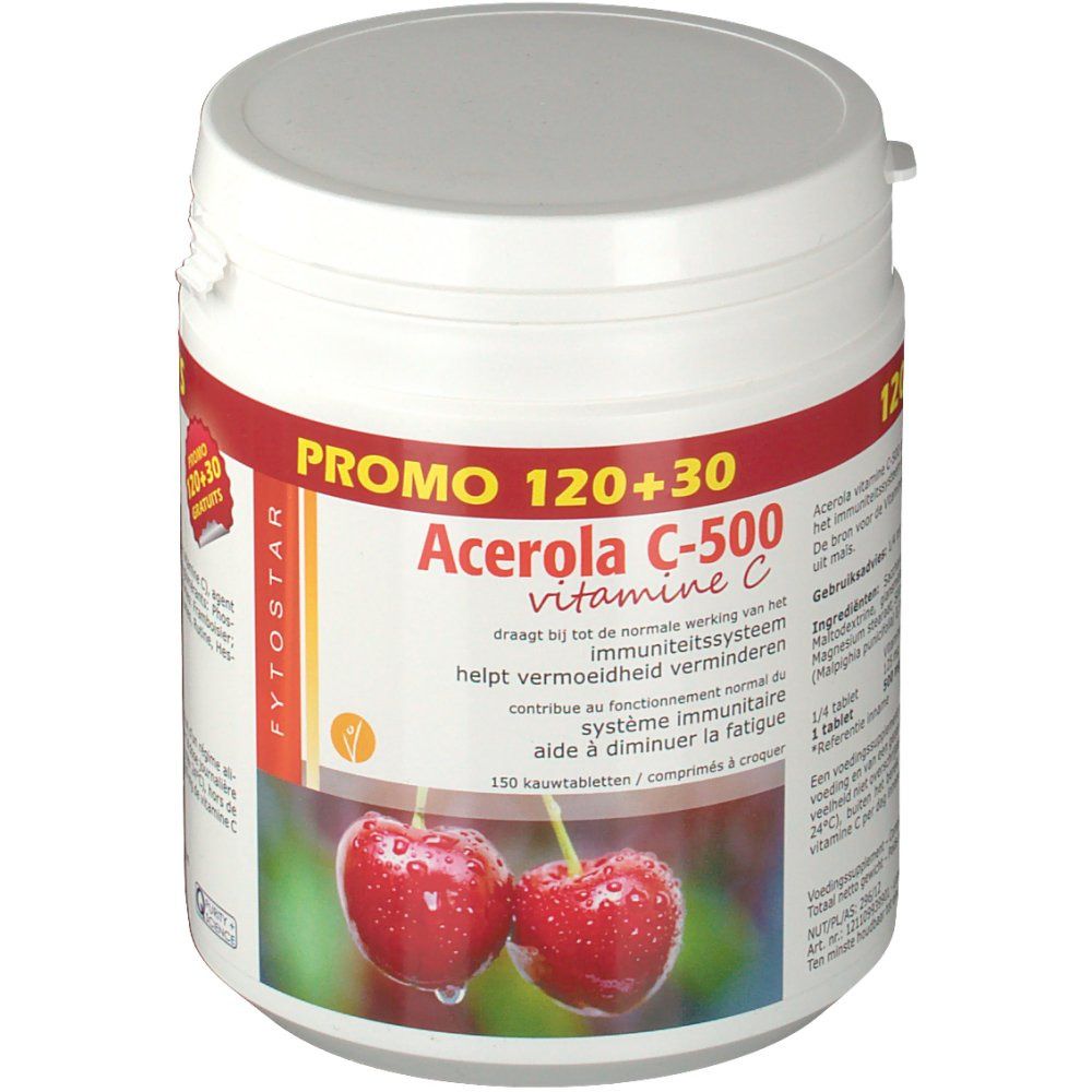 Fytostar Acerola C 500 - 120 comprimés à Mâcher + 30 Gratuits