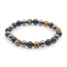 Bracelet Protection Obsidienne Noire, Hematite, Oeil de Tigre perles 8mm