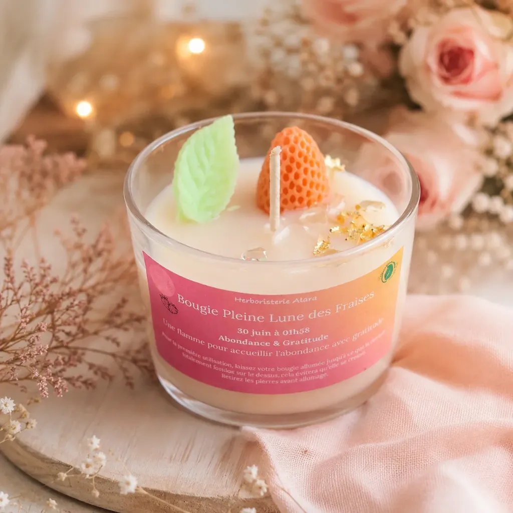 Bougie Pleine Lune des Fraises – Abondance & Gratitude – 130 g