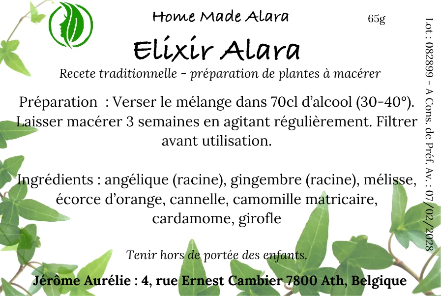 Elixir Alara - Recete traditionnelle - préparation de plantes à macérer 65g