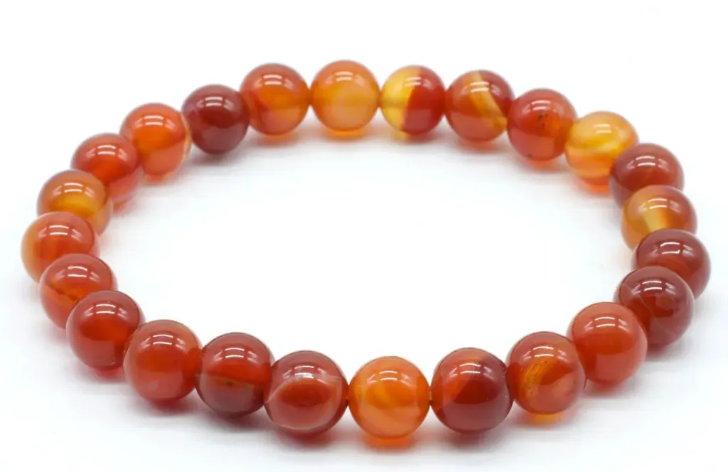 Bracelet de Vitalité – Cornaline Rubannée 8 mm