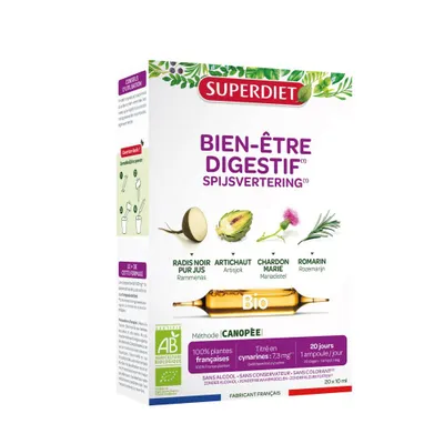 Superdiet Quatuor Bien-Être Digestif Bio – Radis Noir & Artichaut – 20 ampoules