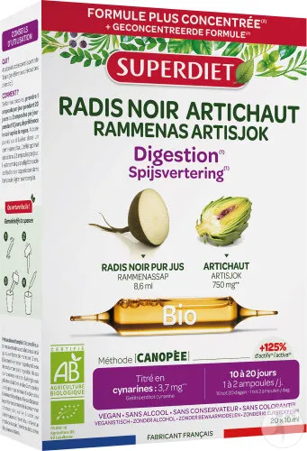 Super Diet Radis Noir-Artichaut Bio – Digestion – 20 ampoules de 10 ml