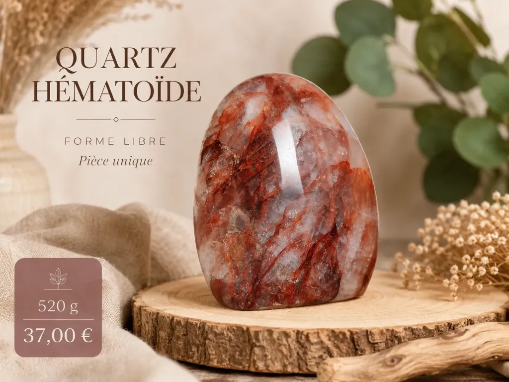Quartz hématoïde – Forme libre – Pièce unique 520 g
