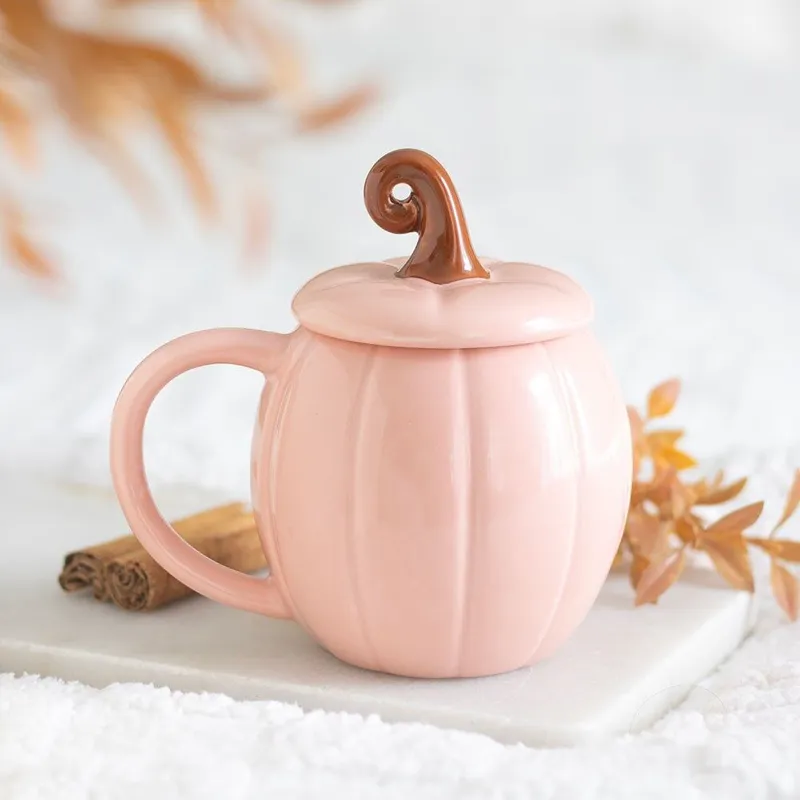Mug citrouille rose avec couvercle – 450 ml
