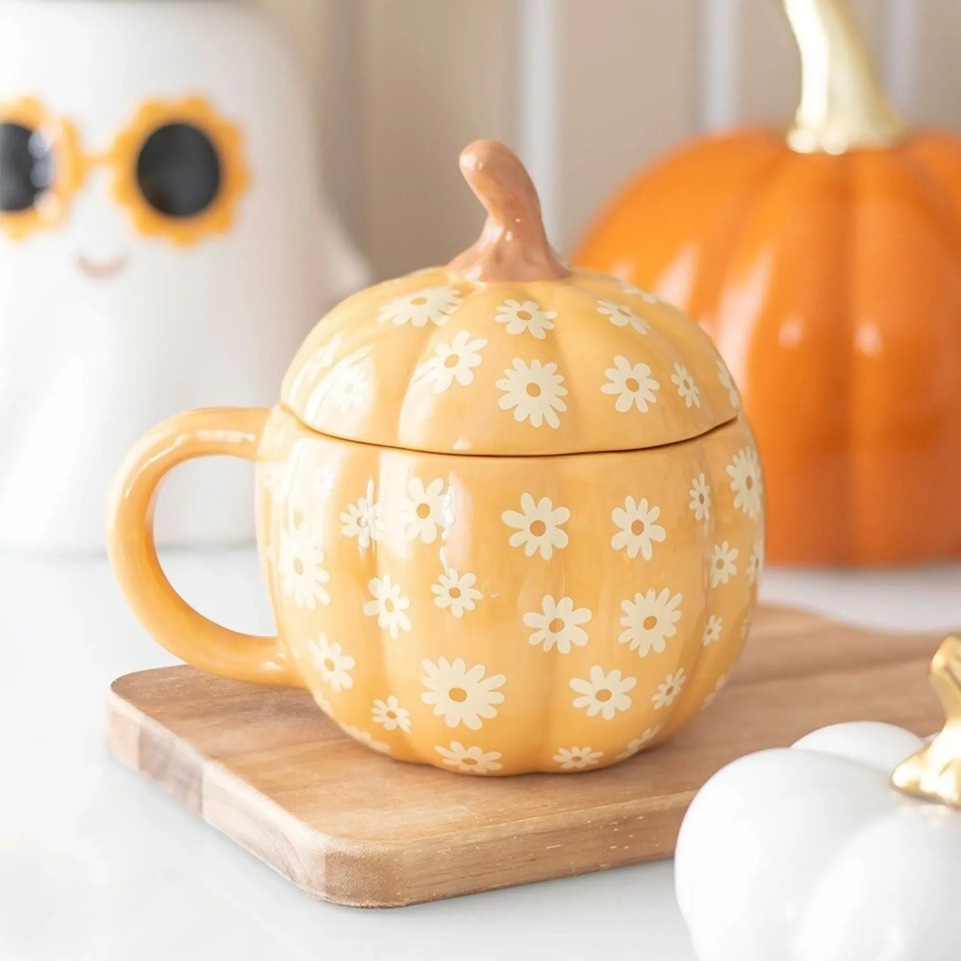Mug citrouille floral Groovy avec couvercle – 500 ml