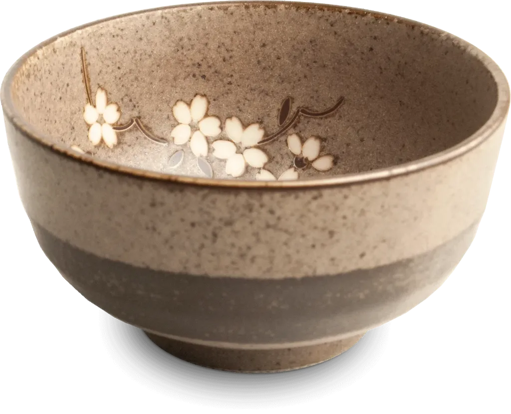 Bol à Matcha Brun à Fleurs – Ø 13 cm