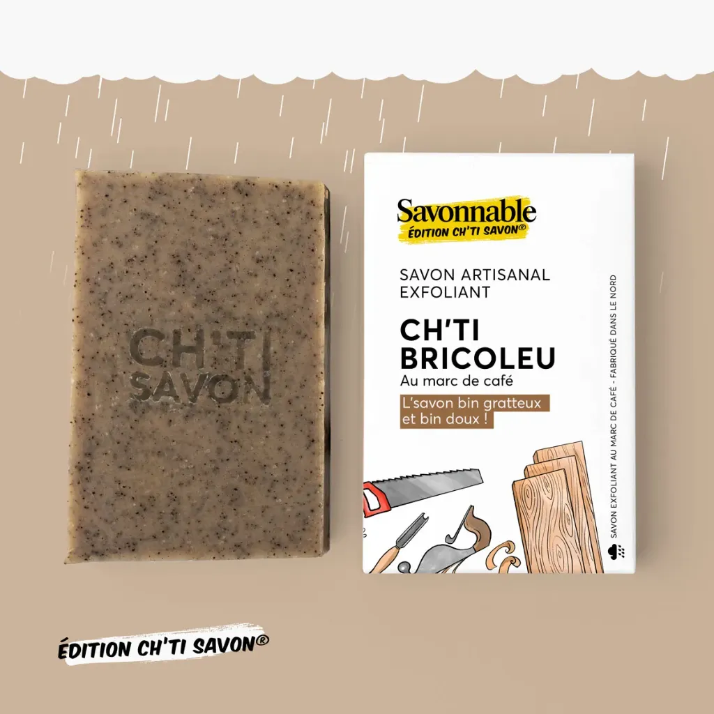 Ch’ti Bricoleu – Savon Exfoliant Mains & Pieds au Marc de Café – 100 g