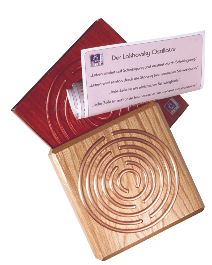 Oscillateur de Lakhovsky en bois et cuivre – 12 × 12 cm