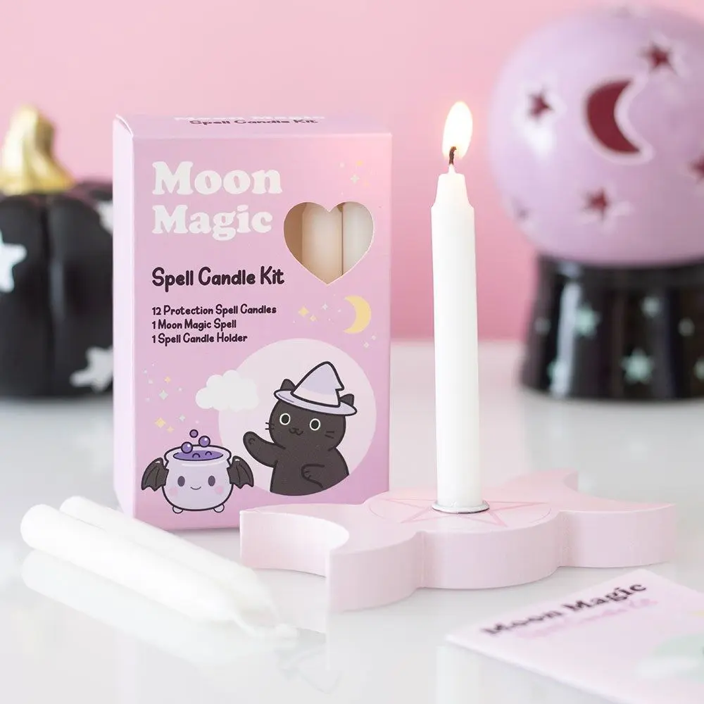 Coffret de 12 bougies rituelles blanches et bougeoir