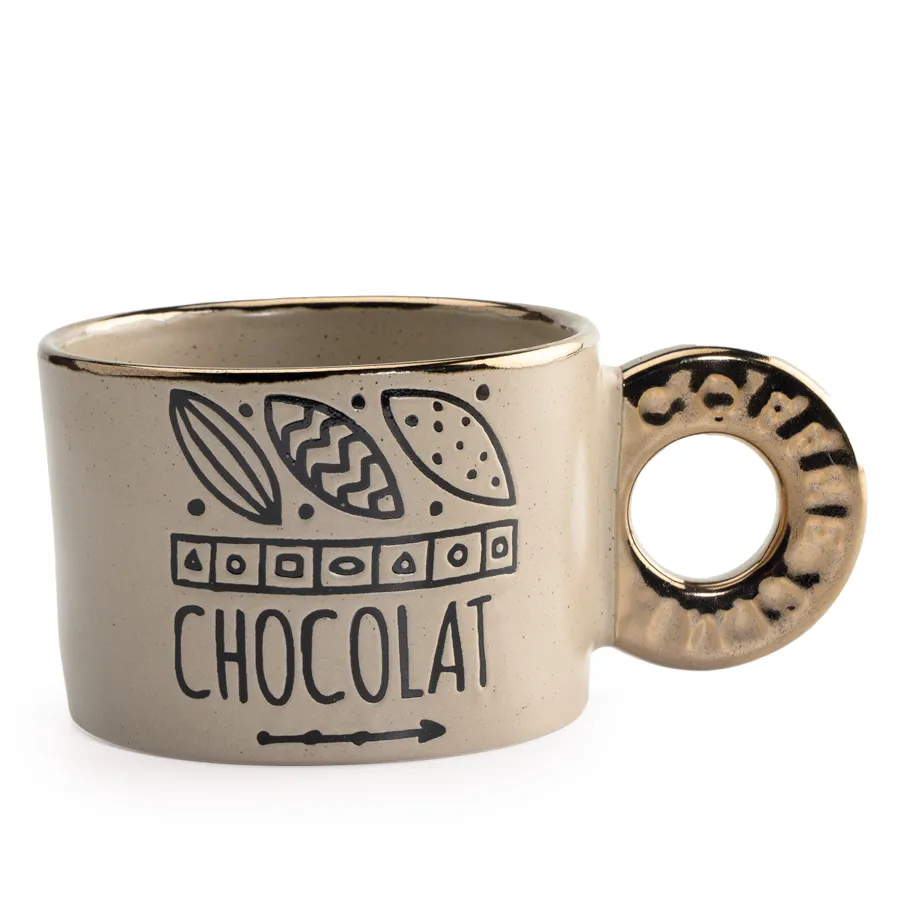 Mug Chocolat en Porcelaine avec Anse Bronze – 9,5 × 7 cm
