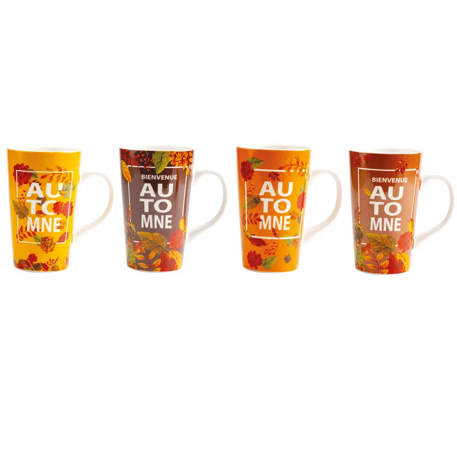 Mug Haut Automne en Porcelaine – 4 modèles assortis – Ø 9 × H 14,5 cm